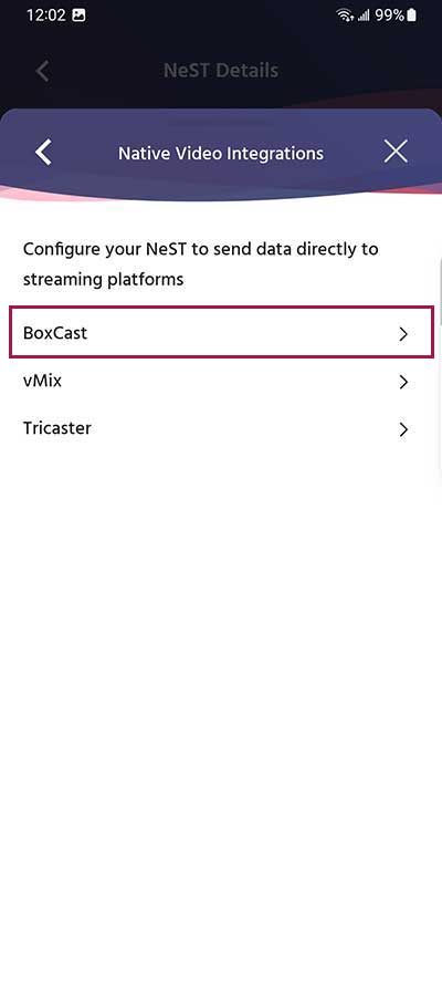 Select Boxcast integration