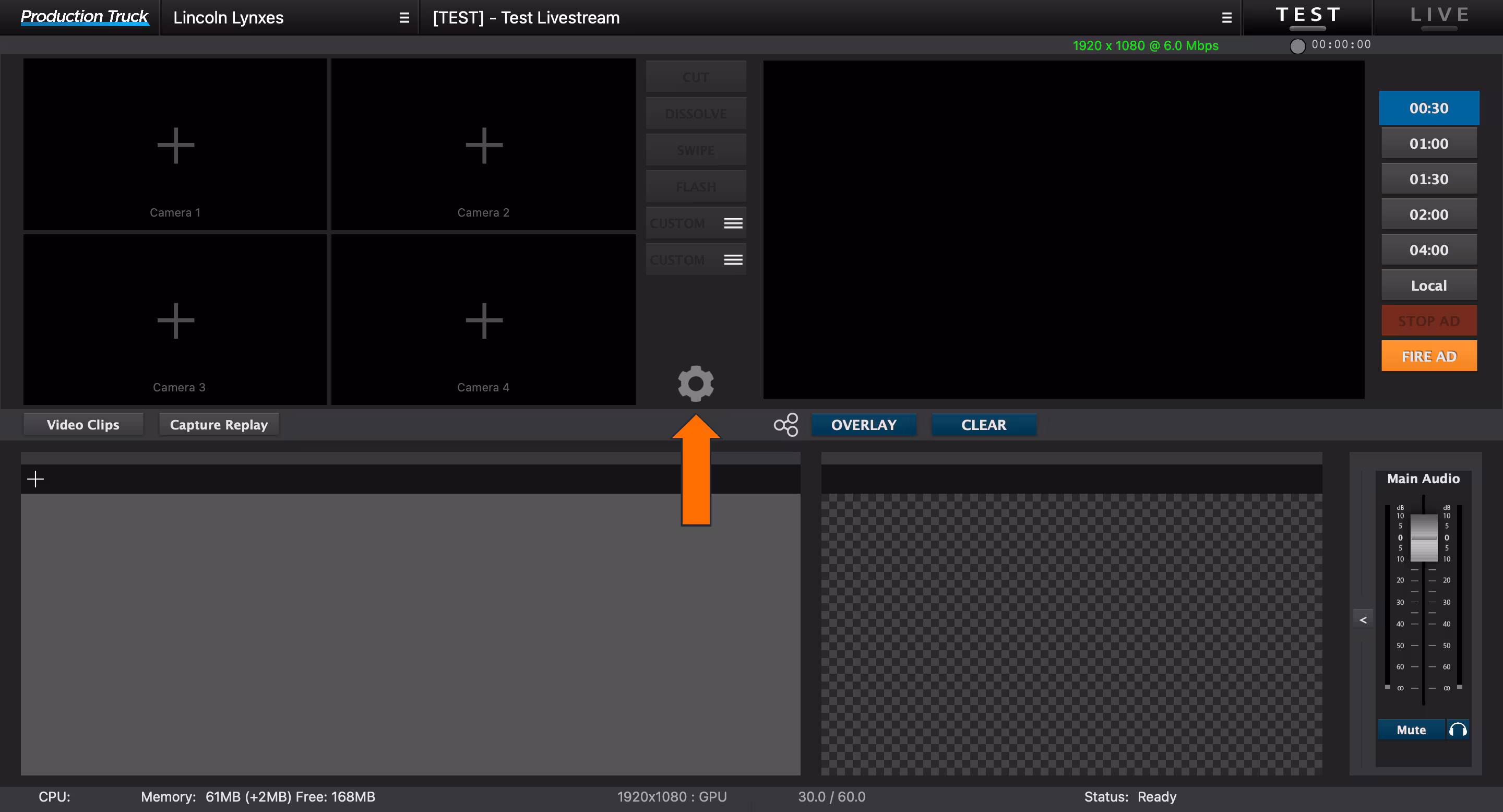 Open BlueFrame settings via the gear icon