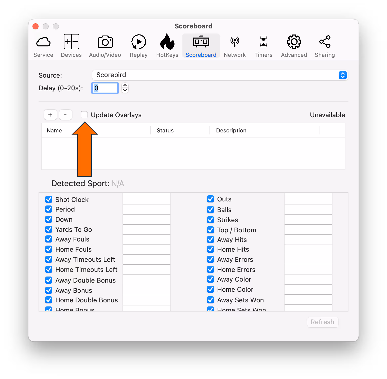 Enable the Update Overlays toggle