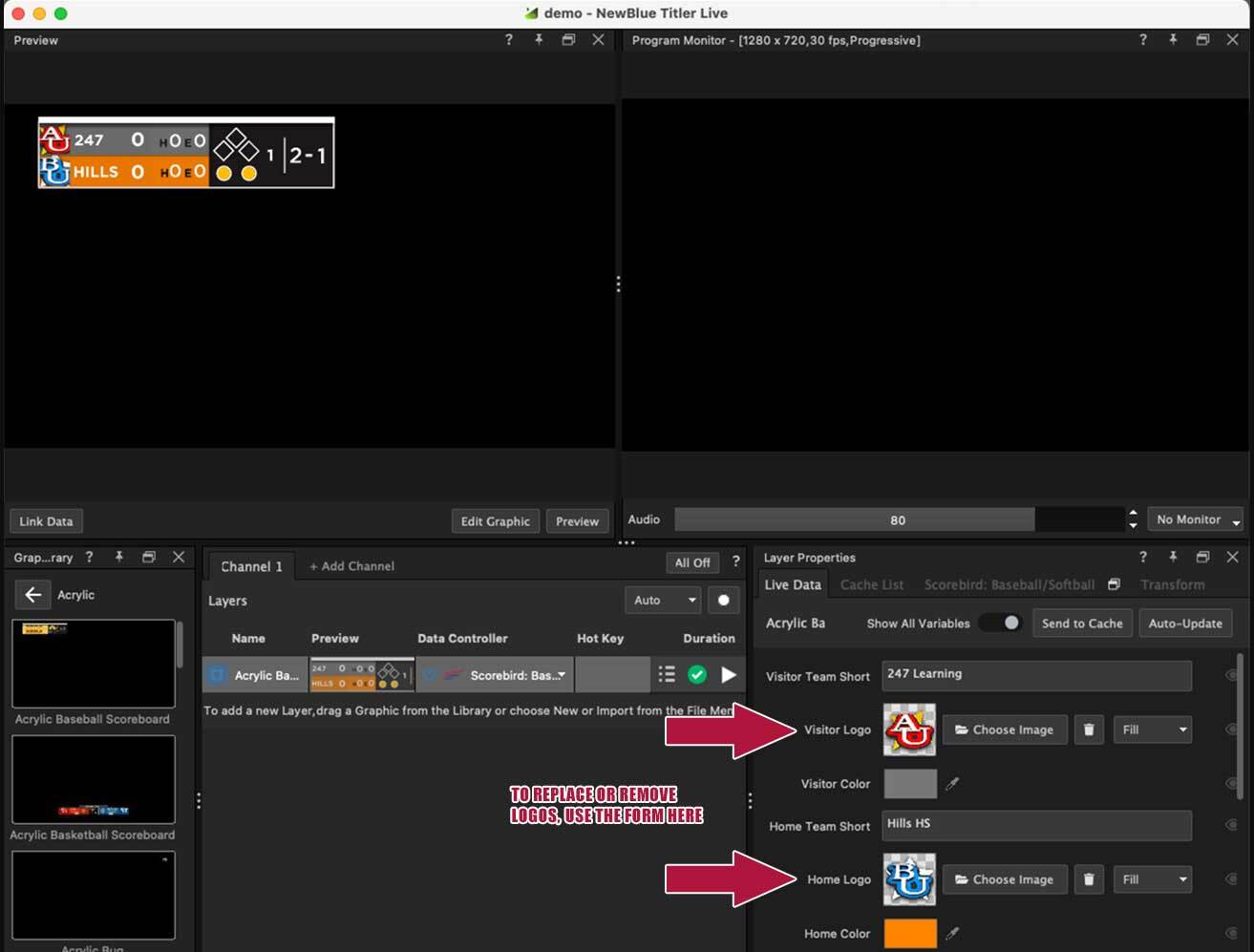 Editing logos via the Live Data tab in Layer Properties