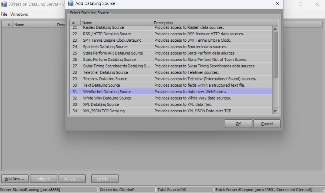 Adding a WebSocket DataLinq Source in Ross DataLinq