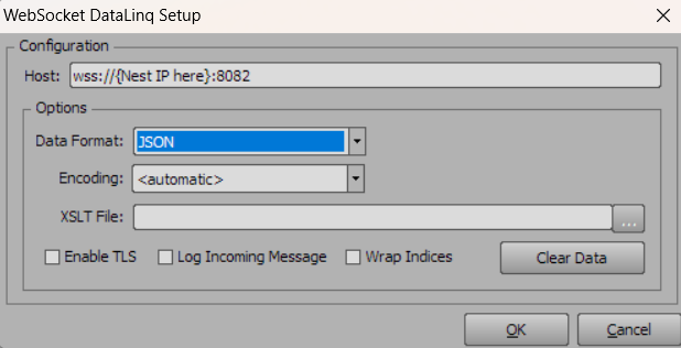 WebSocket host configuration with wss:// prefix and port 8082