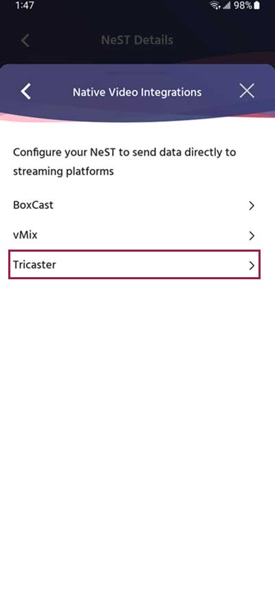 Select TriCaster integration