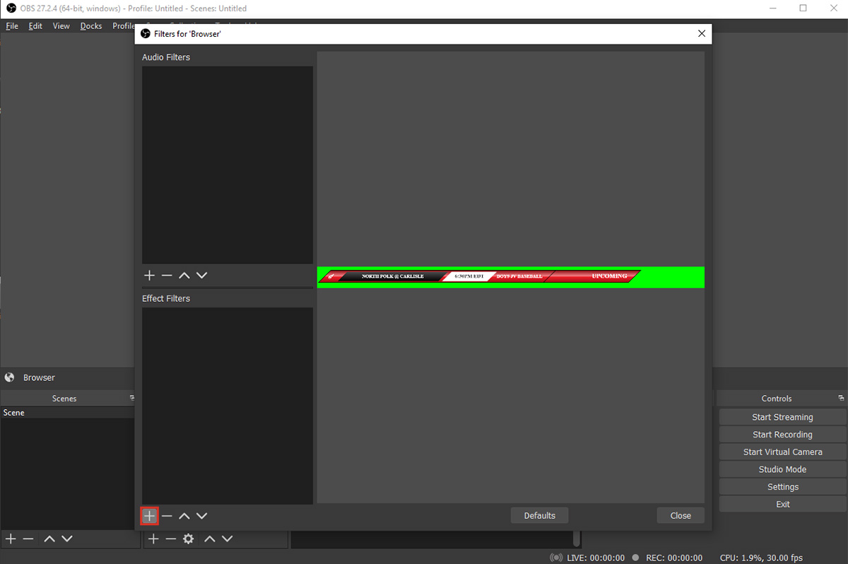 Add a Chroma Key filter to the browser source