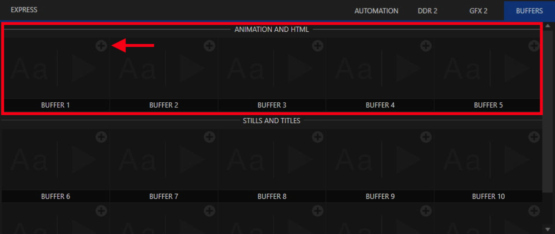Buffer tab — click plus to add a new slot