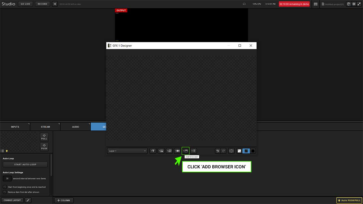Click the Add Browser icon to insert a web graphic