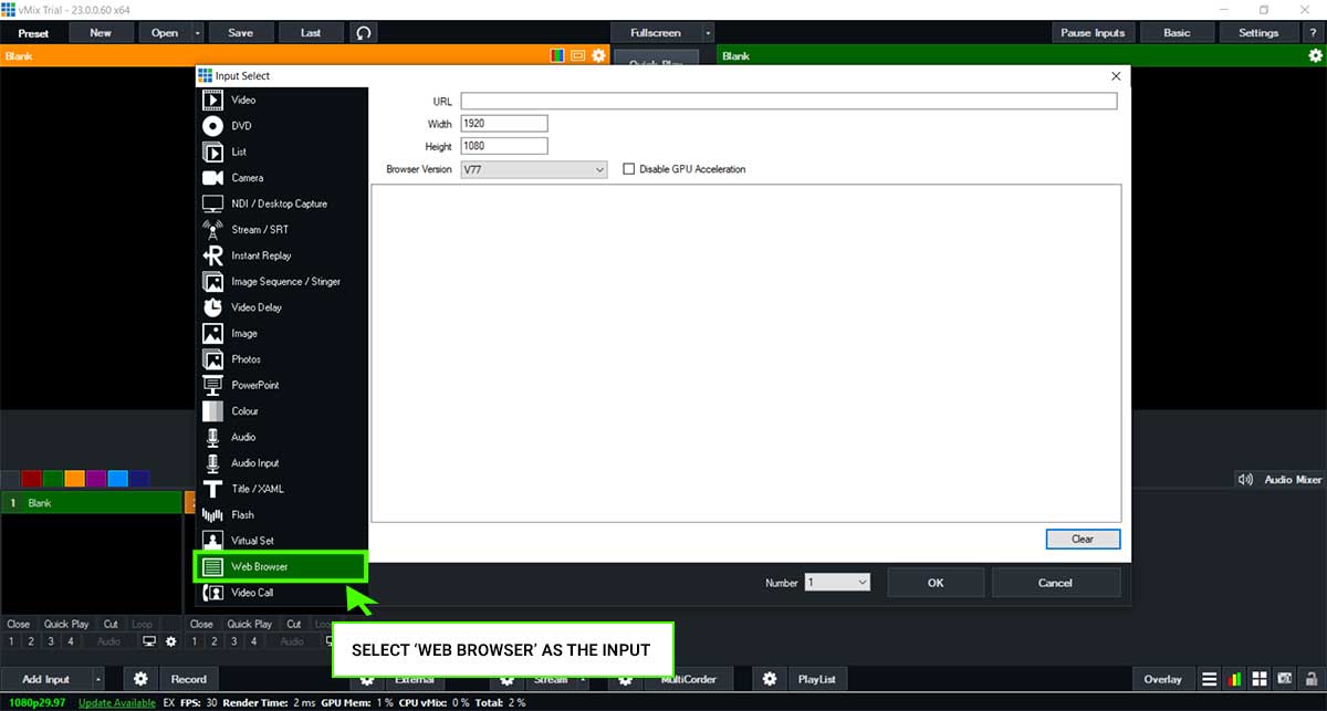 Select Web Browser input